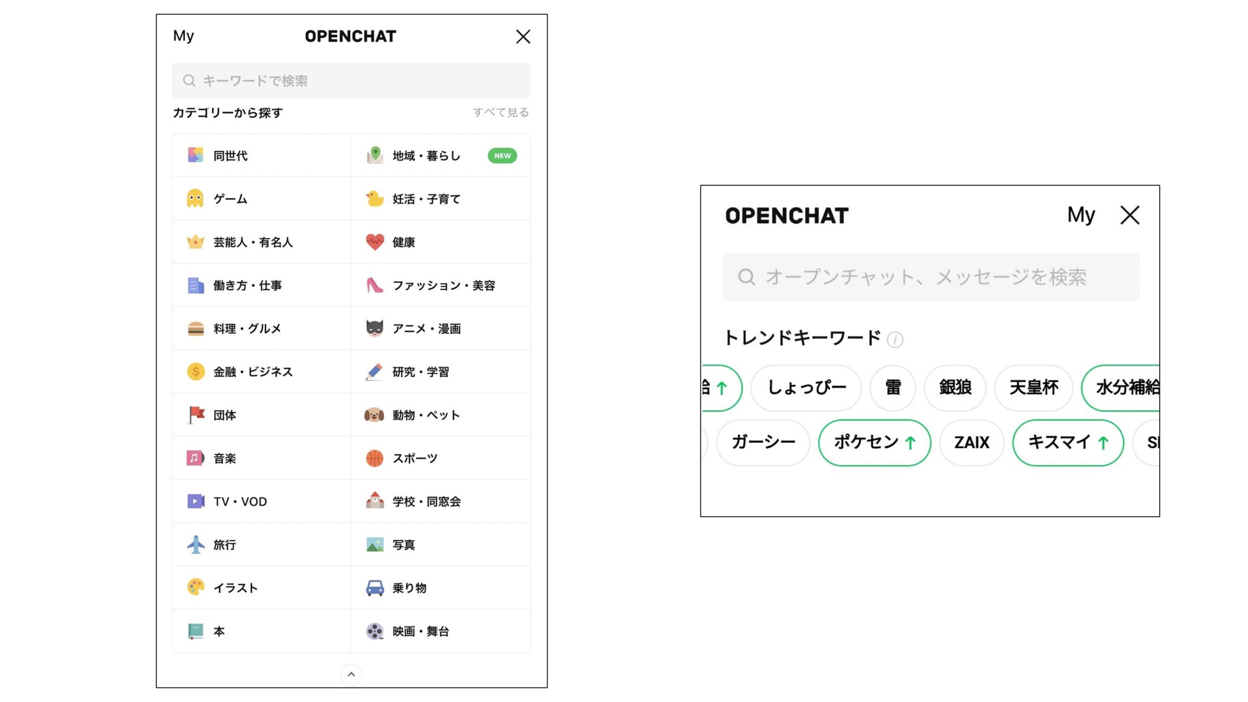 lineオープンチャットのトークルーム検索画面